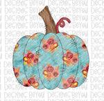 Teal Sunflower Pumpkin Digital Design