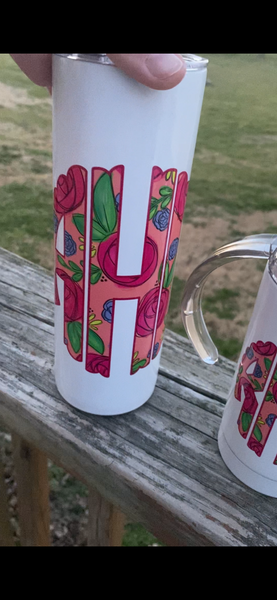 Floral Scallop Monogram Tumbler