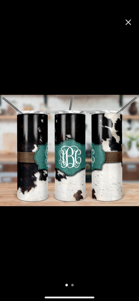 Turquoise & Cow Print Tumbler