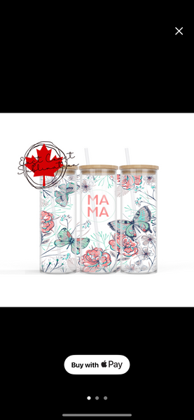 Mama Floral and Butterfly Glass Cup