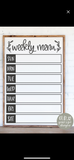 Weekly Menu Dry Erase Board