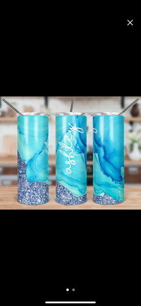 Blue Inks and Glitter Tumbler