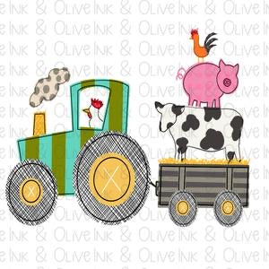 Faux Appliqué Tractor with Animals