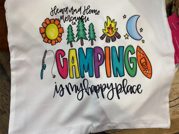 Camping Is My Happy Place Throw Pillow Cover